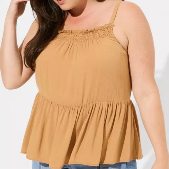 torrid Tops - Torrid Washable Crinkle Gauze Sleeveless Crochet Tank Biscuit BNWT 2